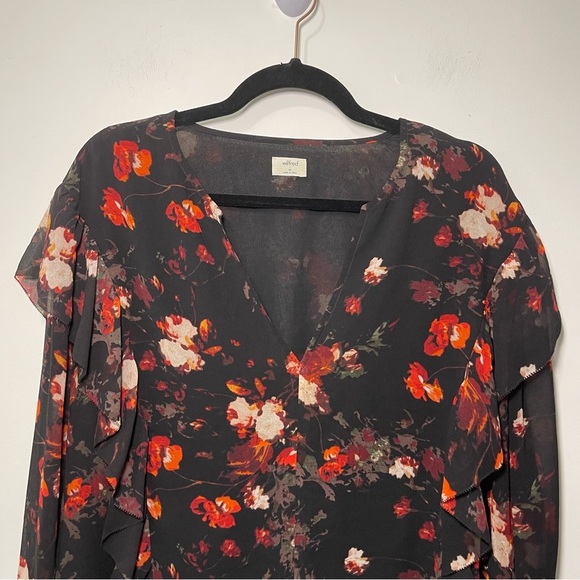 Aritzia Wilfred Women's black red floral ruffle long sleeve nadine blouse in M - Picture 3 of 8